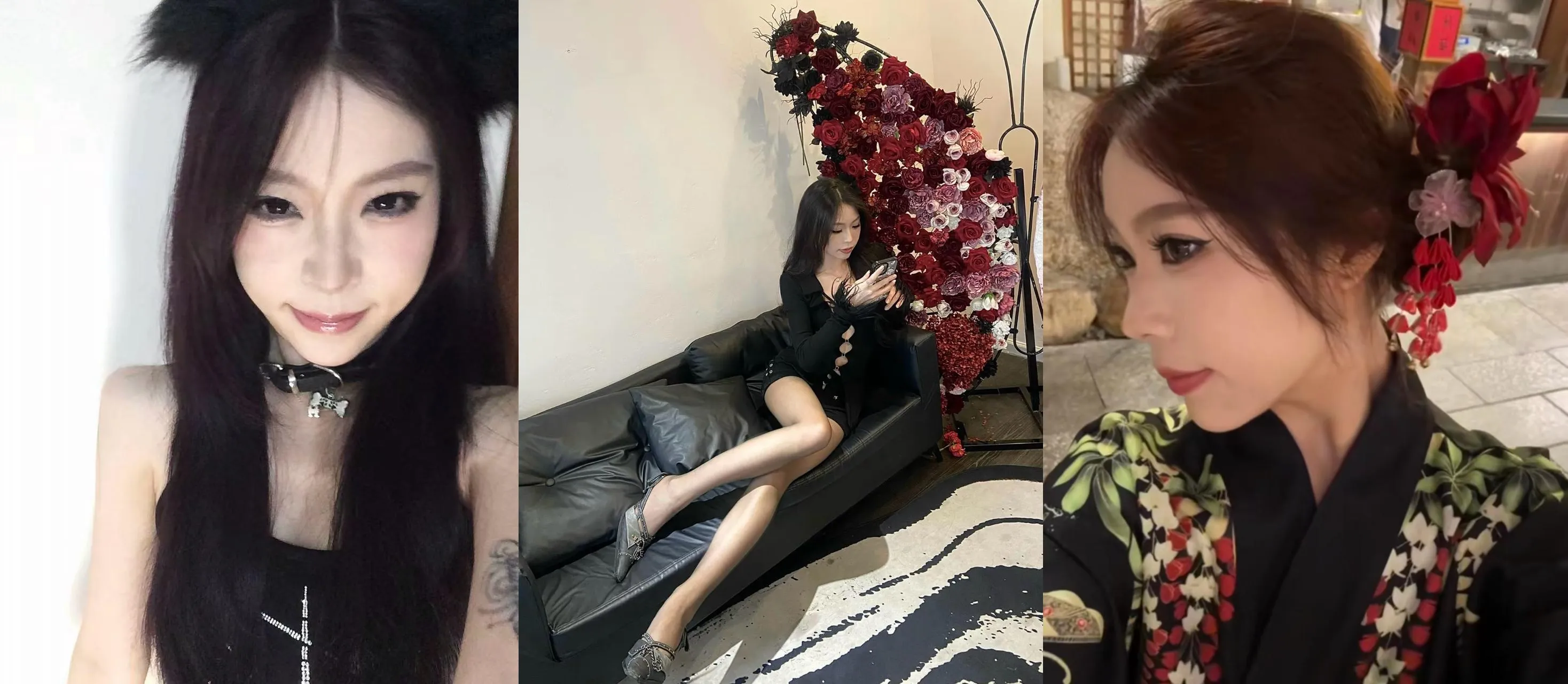 大长腿反差女神跪地口交 穿着黑丝被按头深喉 带着项圈被无套抽插 被操到淫水直流
